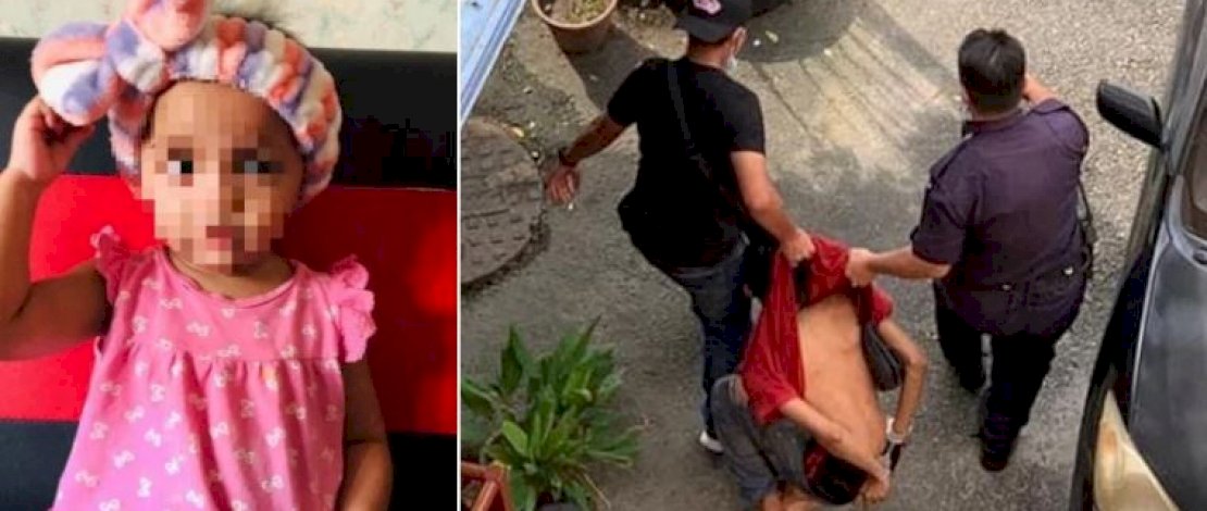 Korban (kiri), tersangka saat diamankan polisi (kanan).