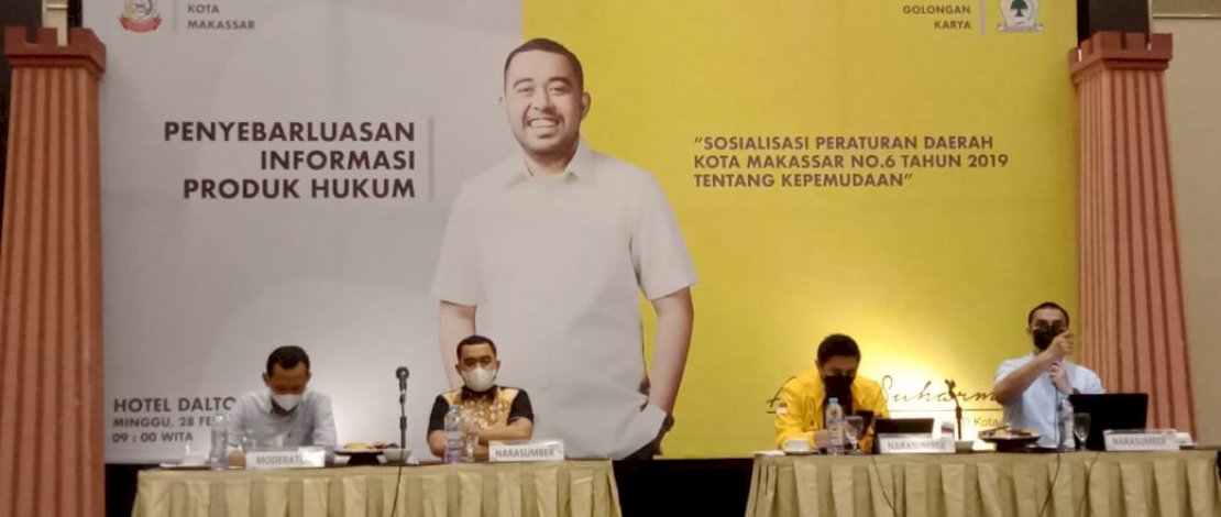 Sosialisasi Perda Kepemudaan oleh Andi Suharmika di Hotel Dalton, Minggu, 28 Februari 2021.