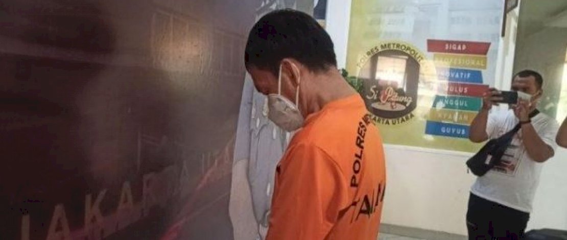 JH saat diamanankan Polres Metro Jakarta Utara. Foto lain, kedua korban didampingi kuasa hukum saat melapor.