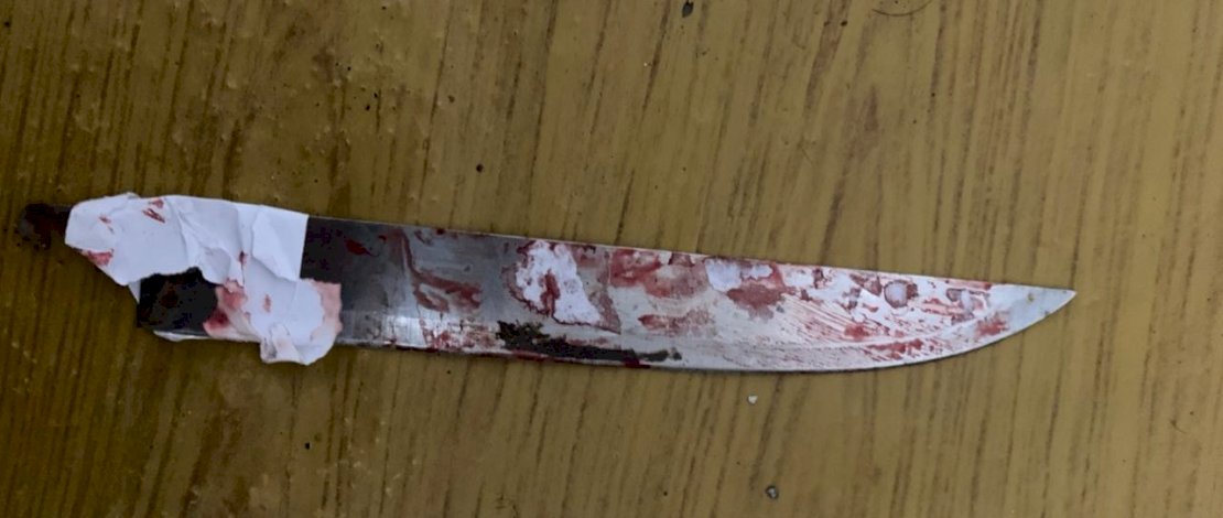 AI, pelaku penikaman, kamar tempat penikaman serta pisau yang digunakan untuk menikam.