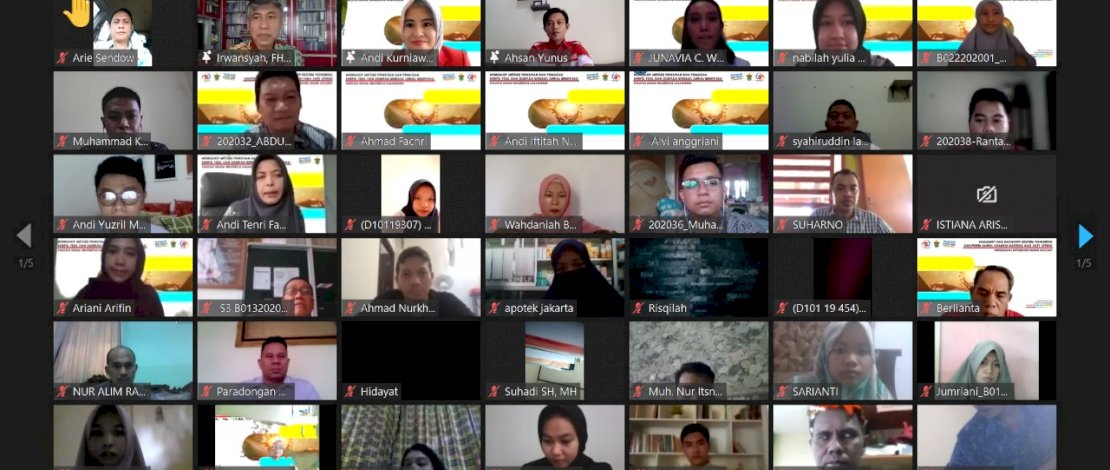 WORKSHOP. Fakultas Hukum Unhas melaksanakan Workshop Metode Penelitian dan Penulisan Skripsi, Tesis, Disertasi Berbasis Jurnal Bereputasi, yang dilaksanakan secara virtual, Sabtu, 6 Maret 2021.