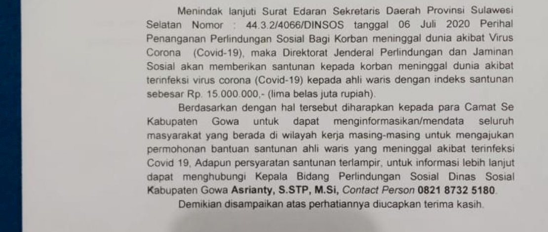 Ahli Waris Korban Meninggal Akibat Covid-19 akan Dapat Santunan Rp 15 Juta