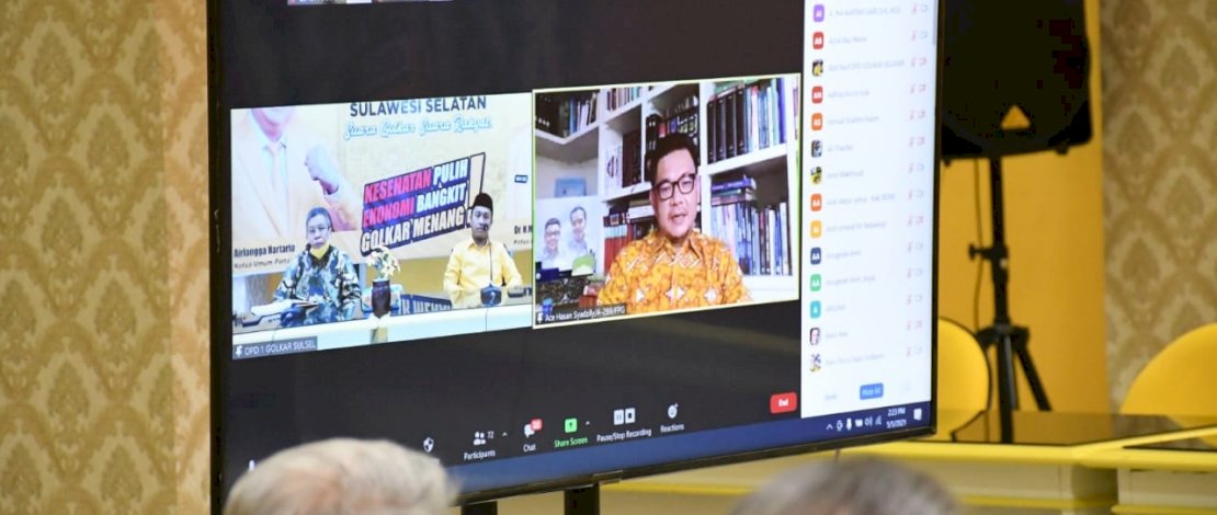 Suasana diskusi virtual Golkar Sulsel dengan Ace Hasan Syadzily.