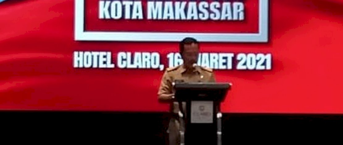 Sekda Kota Makassar, M Ansar memberikan sambutan dalam Forum Perangkat Daerah Kota Makassar yang digelar Bappeda Kota Makassar di Hotel Claro, Selasa, 16 Maret 2021.