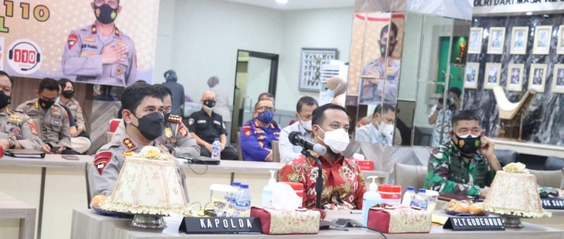 Suasana video conference peluncuran Layanan Polisi 110 di Mapolda Sulsel.