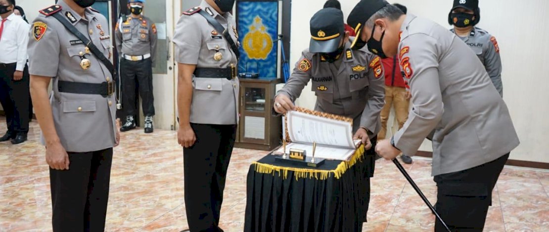 Suasana sertijab dua kasat dan Kapolsek Panakkukang di Mapolrestabes Makassar, Rabu, (16/6/2021) 