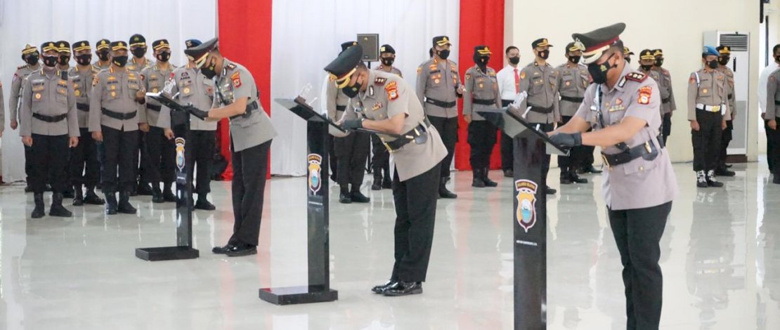 Suasana sertijab di Aula Mappaoddang Mapolda Sulsel, Kamis, 17 Juni 2021.