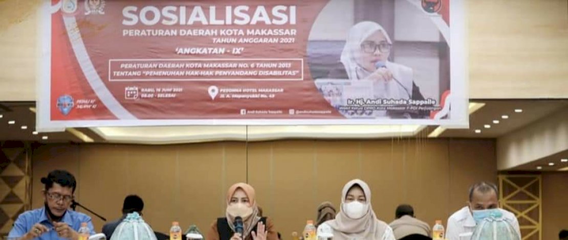 Suasana sosialisasi perda penyandang disabilitas yang dibawakan Wakil Ketua DPRD Kota Makassar, Hj Andi Suhada Sappaile.