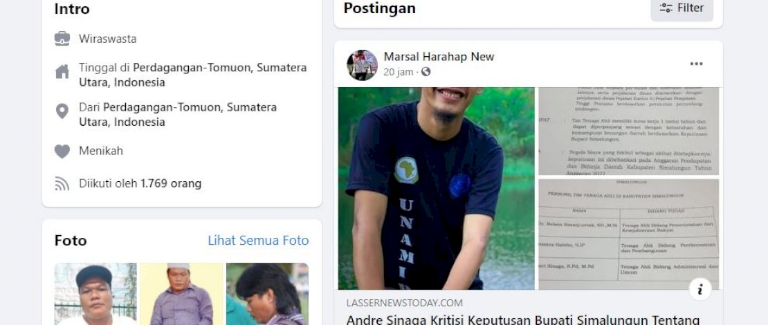 Postingan terakhir Marsal Harahap di akun Facebooknya. 