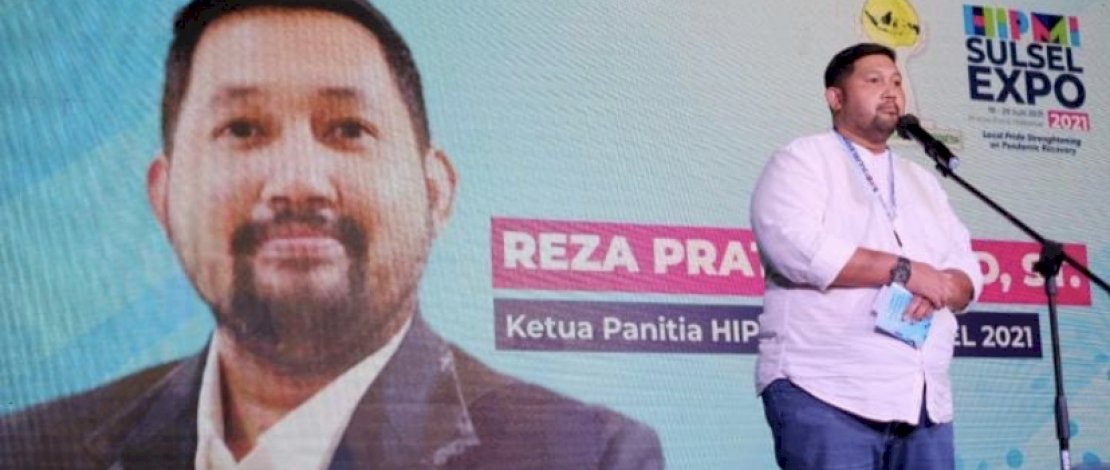Sambutan Ketua Panitia Reza Pratama Said dalam Opening Hipmi Sulsel Expo 2021 di Phinisi Point Mal, Jumat (18/6/2021).