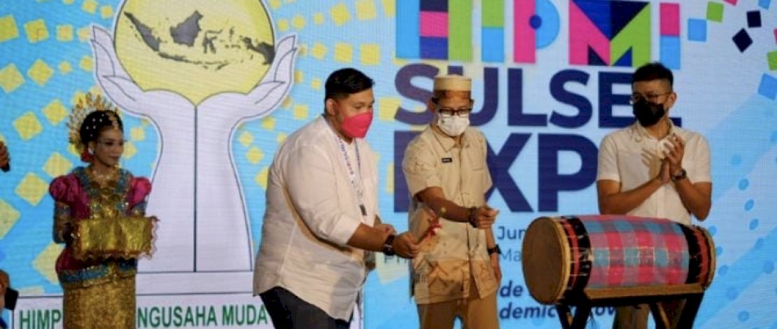 Sambutan Ketua Panitia Reza Pratama Said dalam Opening Hipmi Sulsel Expo 2021 di Phinisi Point Mal, Jumat (18/6/2021).