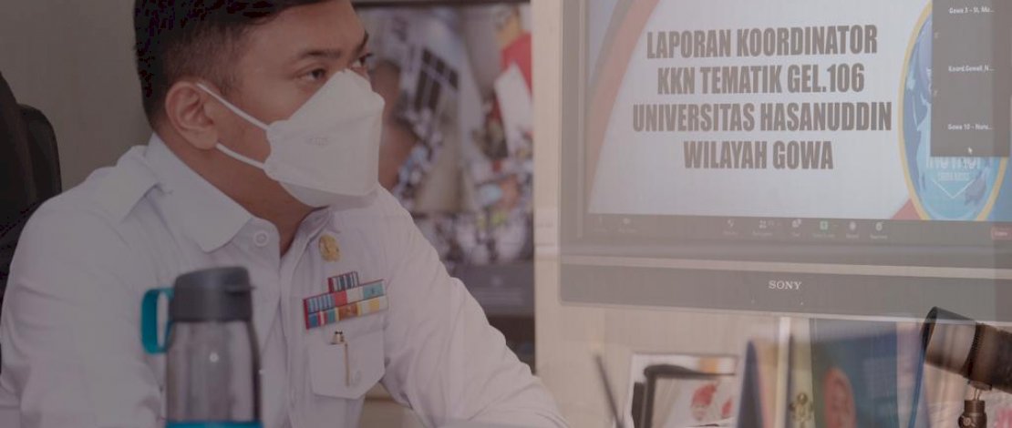 Bupati Gowa, Adnan Purichta Ichsan saat penerimaan kepada 298 Mahasiswa Unhas peserta KKN Tematik Gelombang 106 secara virtual di Ruang Kerja Bupati Gowa, Rabu, (30/6/2021).