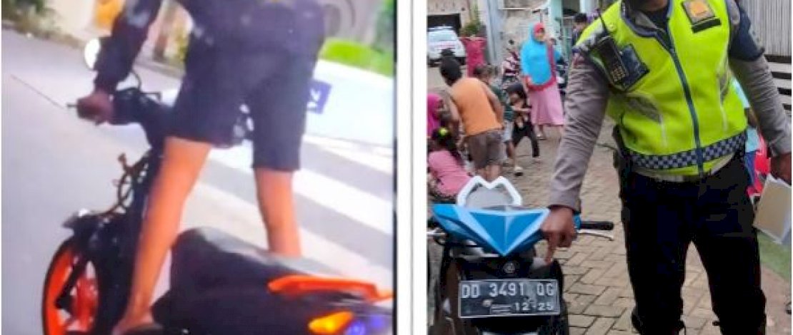 Pelaku motor standing yang tabrak mobil minibus putih, diamankan.