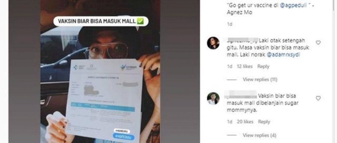 Adam Rosyadi : Vaksin Biar Bisa Masuk Mal, Kekasih Agnes Monica Dicibir Netizen