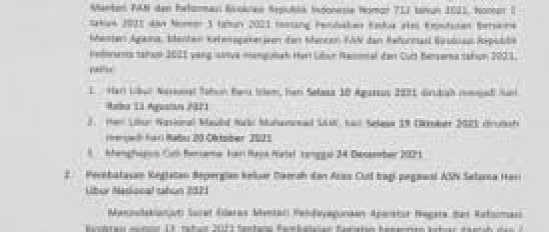Bupati Adnan Keluarkan Edaran Perubahan Hari Libur dan Cuti Bersama Bagi ASN