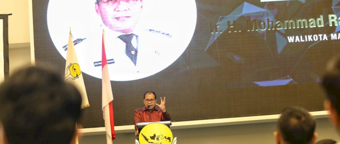 Wali Kota Makassar Moh Ramdhan &ldquo;Danny&rdquo; Pomanto saat hadir dalam Muscab XIII BPCHIPMI Kota Makassar di Hotel Claro, Jum&rsquo;at (20/8/2021).
