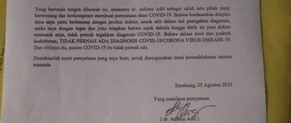 Surat berisi pernyataan kontroversial dr Adiany. 