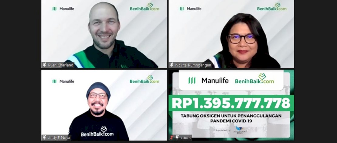 Manulife Indonesia bekerjasama Benihbaik.com, menyerahkan bantuan 500 tabung oksigen untuk penanganan Covid-19 di Indonesia.  