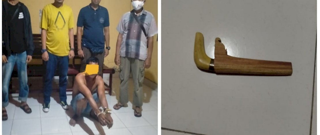 Pelaku dan barang bukti saat diamankan personel Polsek Larompong, Polres Luwu.