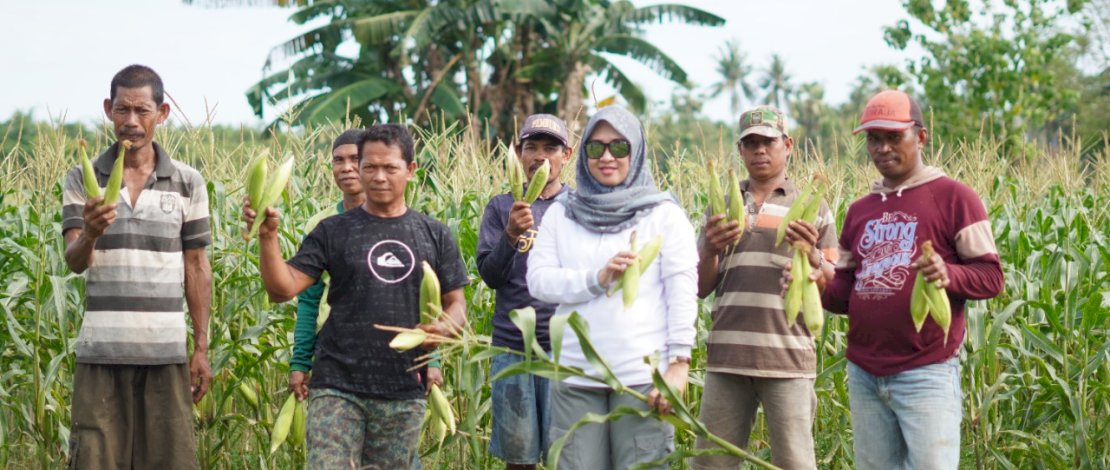 Hj Sitti Husniah Dg Talenrang bersama petani jagung.