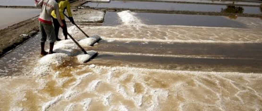 Proses pembutan garam lokal.