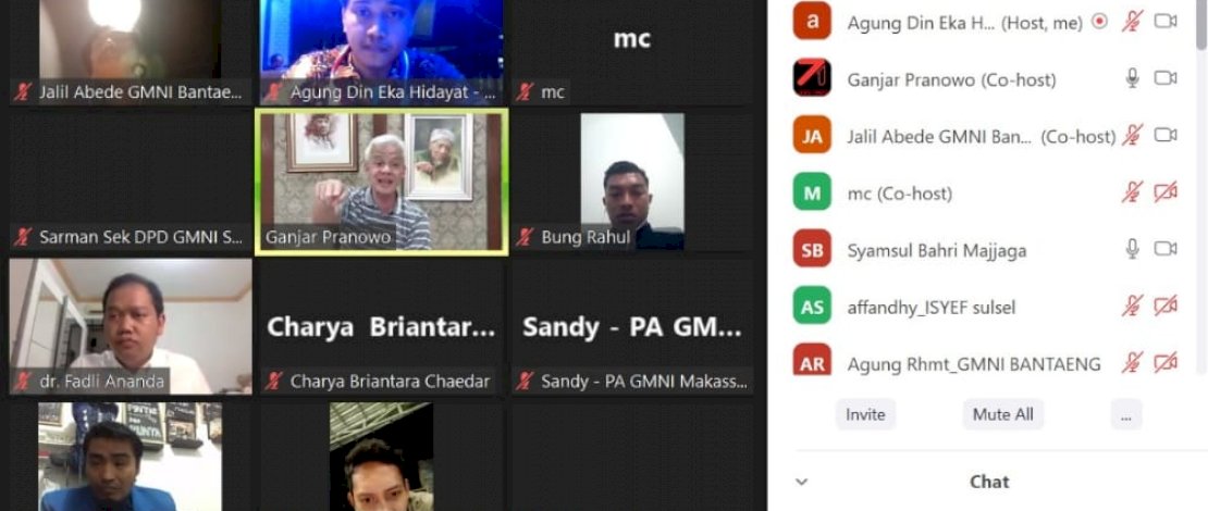 Webinar Kebangsaan yang dilaksanakan Gerakan Mahasiswa Nasional Indonesia (GMNI), Minggu malam, 26 September 2021, menghadirkan Gubernur Jawa Tengah Ganjar Pranowo dan Tokoh Pemuda Sulsel dr Fadli Ananda SpOg MKes.
