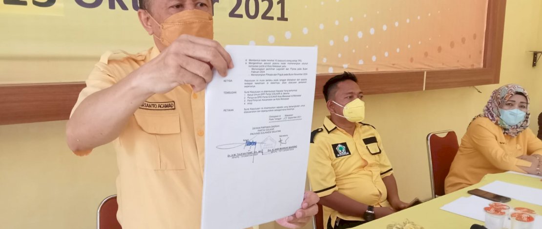 Konferensi pers Pengurus Golkar DPD II Makassar, Rabu (13/10/2021).