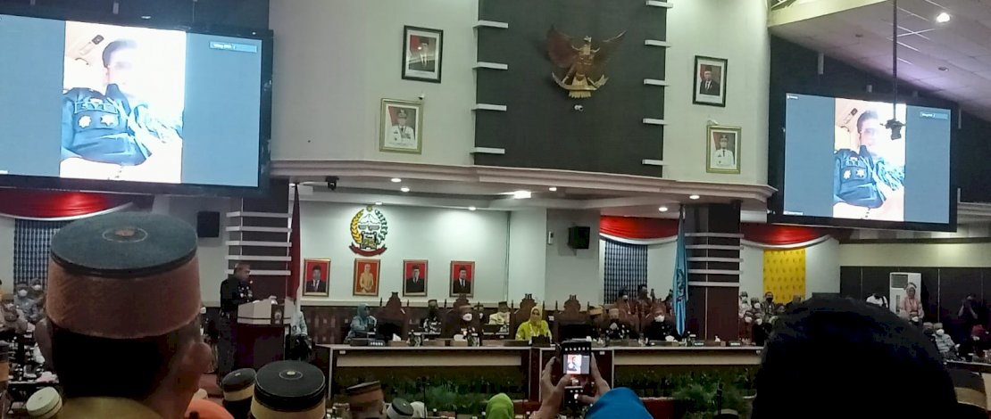 Syahrul Yasin Limpo tampil secara virtual pada peringatan Hari Jadi Sulsel di Ruang Rapat Paripurna DPRD Sulsel.