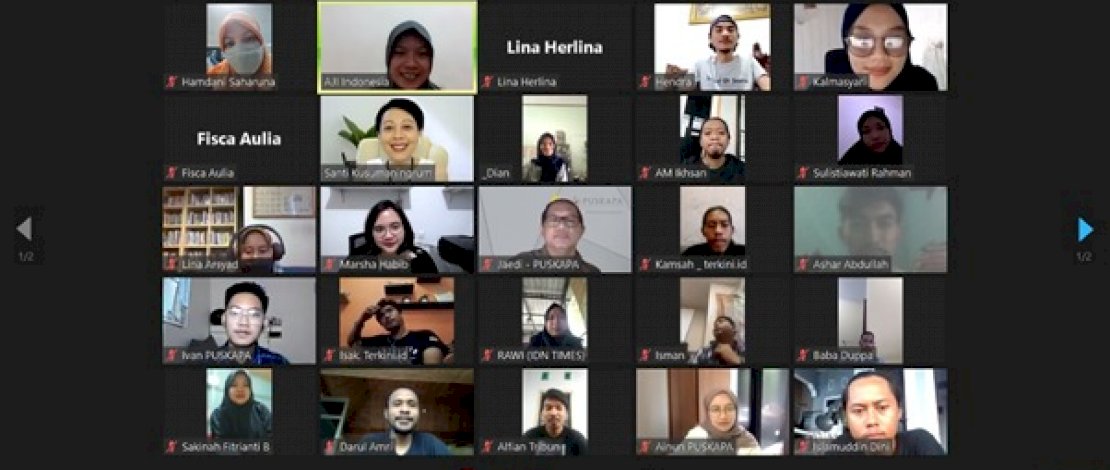 Aliansi Jurnalis Independen (AJI) bekerja sama dengan Pusat Kajian dan Puskapa UI menggelar program pelatihan jurnalistik secara virtual, bagi jurnalis lokal dengan tema Administrasi Kependudukan dan Kemiskinan, 1 - 4 November 2021. Aliansi Jurnalis Independen (AJI) bekerja sama dengan Pusat Kajian dan Puskapa UI menggelar program pelatihan jurnalistik secara virtual, bagi jurnalis lokal dengan tema Administrasi Kependudukan dan Kemiskinan, 1 - 4 November 2021.