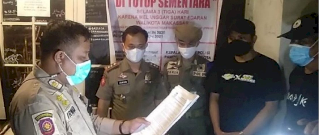 Tidak Patuhi Prokes, Warkop di Jalan Sunu Kec Tallo Disegel Sementara Satgas Raika