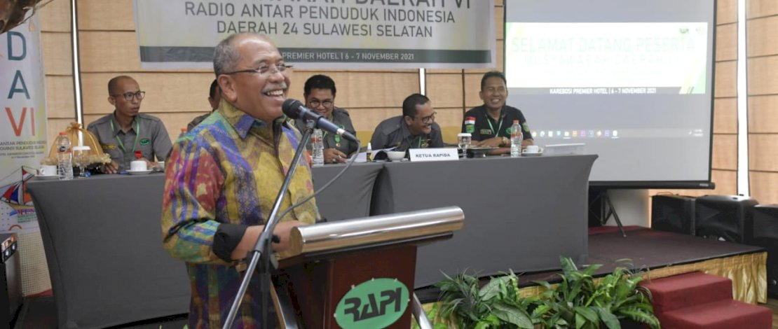 IAS saat memberi sambutan dalam kegiatan MUSDA RAPI Sulsel ke 6, di karebosi Condotel Hotel, Sabtu (6/11/2021).