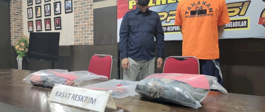Konferensi pers Polres Jeneponto, terkait pembunuhan seorang petani rumput laut bernama Bali.