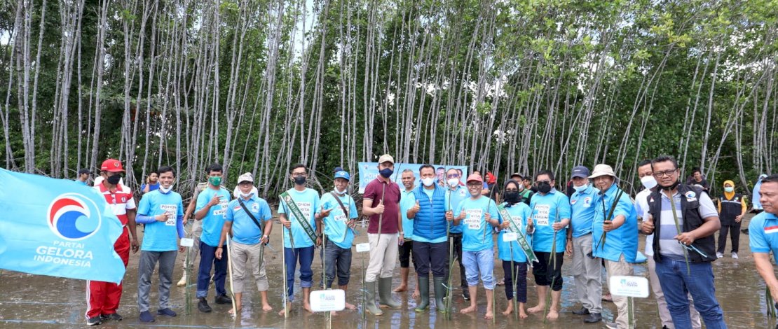 Ketua Dewan Pimpinan Wilayah (DPW) Partai Gelora Sul-sel, Syamsari Kitta san Bupati Sinjai, Andi Seto Gadhista Asapa menanam pohon di Desa Passimarannu, Kecamatan Sinjai Timur, Kabupaten Sinjai, Minggu (28/11/2021).