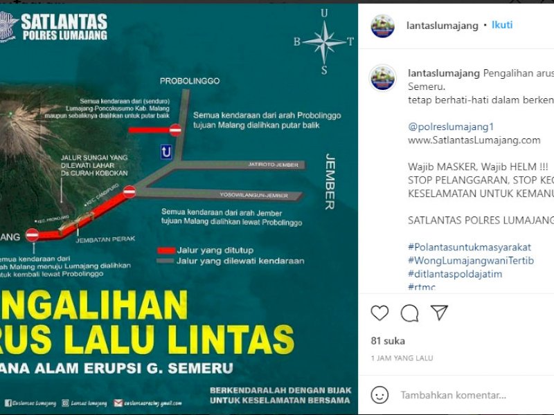 Pengalihan Arus Lalu Lintas Akibat Erupsi Gunung Semeru