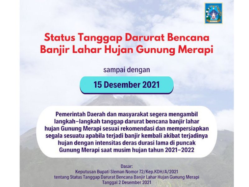  Status Tanggap Darurat Banjir Lahar Hujan Merapi Hingga 15 Desember