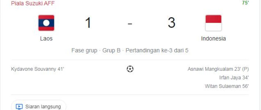 Skor Sementara Piala AFF, Indonesia Unggul 3-1 Lawan Laos