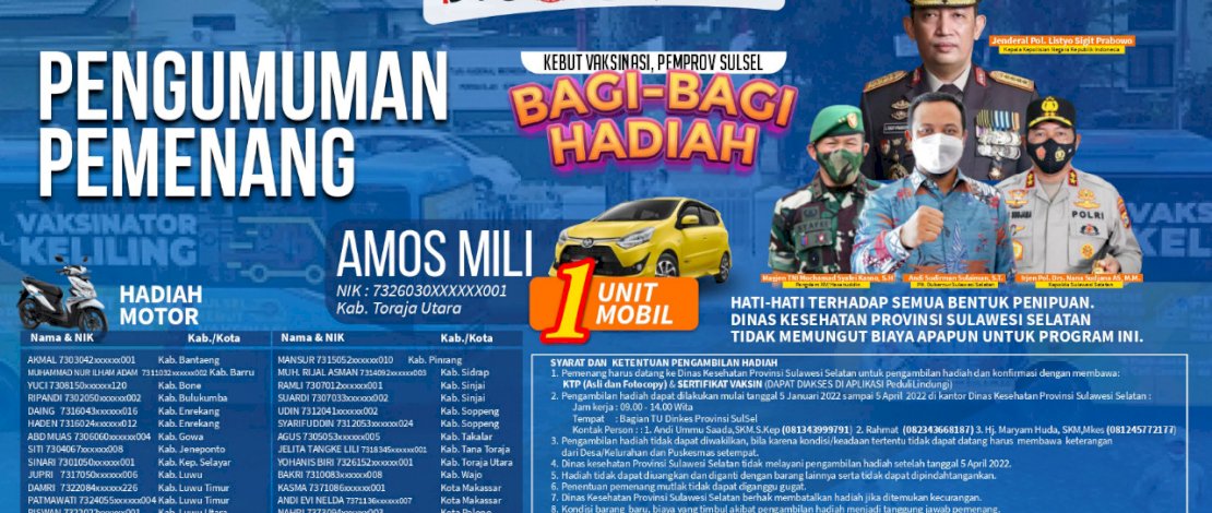 Pemenang Undian Vaksinasi dari Luwu Utara, Cek Namanya Disini!