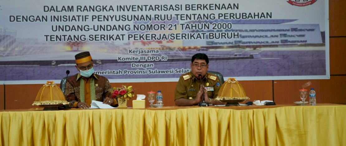 Sekretaris Daerah Provinsi Sulsel, Abdul Hayat Gani, menerima kunjungan kerja Wakil Ketua Komite III DPD RI di Sulsel, di Aula BPSDM AP Pettarani Makassar, Senin, 31 Januari 2022.