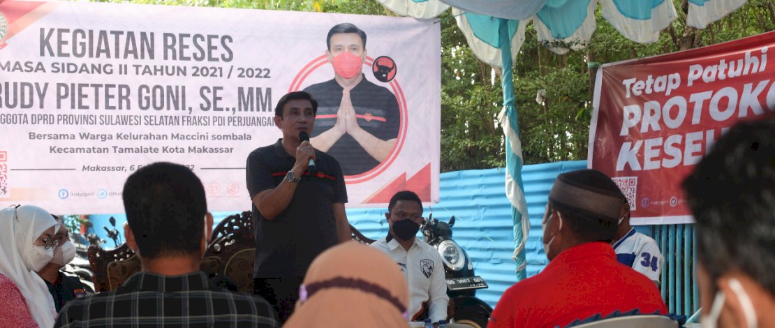 Anggota DPRD Provinsi Sulsel Rudy P Goni menggelar reses atau serap aspirasi masyarakat yang bertempat di Kelurahan Maccini Sombala Kec. Tamalate Makassar, Minggu (6/2/2022).