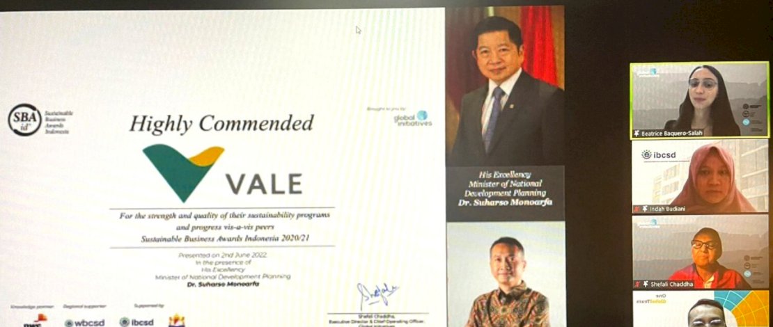 PT Vale Raih Penghargaan SBA Kategori Sangat Terpuji 2022