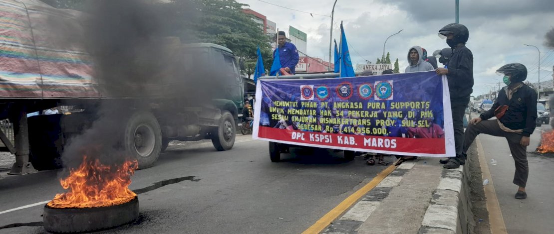 Bikin Macet, Ternyata Massa Aksi KSPSI Maros Tuntut APS  Hak Karyawan yang dpecat Rp1,4 M