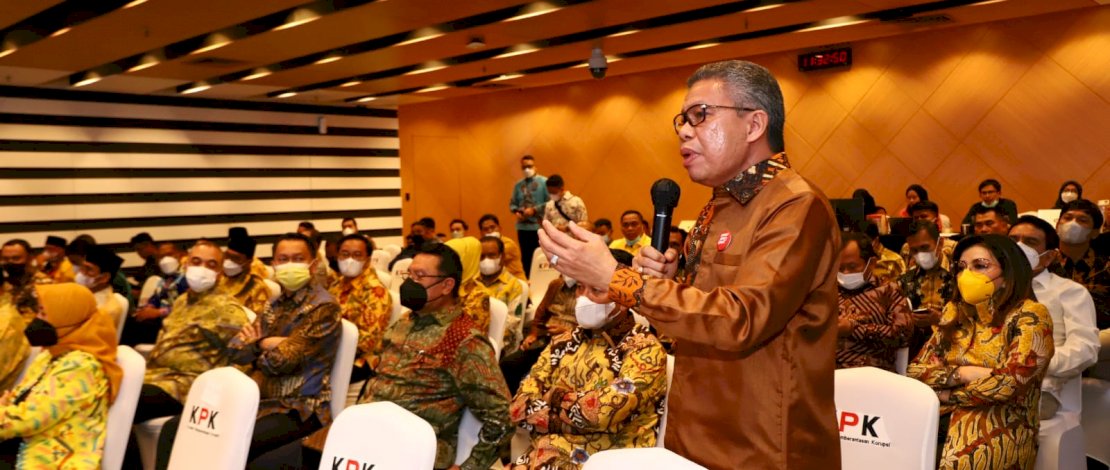 Ketua DPD I Partai Golkar Provinsi Sulawesi Selatan (Sulsel), H.M Taufan Pawe usai mengikuti pembekalan anti korupsi bagi partai politik bertema politik cerdas berintegritas terpadu tahun 2022.