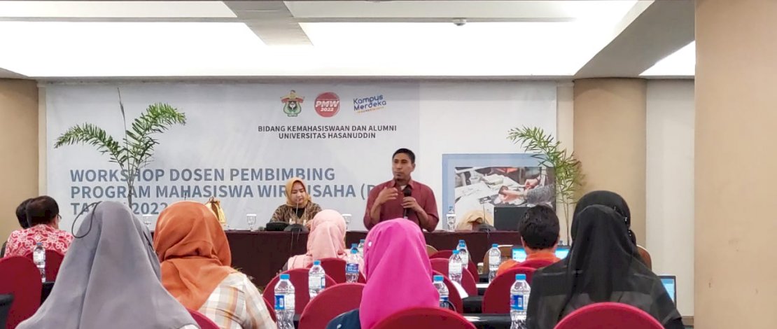 Kelompok Kerja (Pokja) Program Mahasiswa Wirausaha (PMW) Universitas Hasanuddin (Unhas) menggelar Workshop Dosen Pembimbing  Tahun 2022, di Hotel Aston, Kota Makassar, Sabtu, 2 Juli 2022.