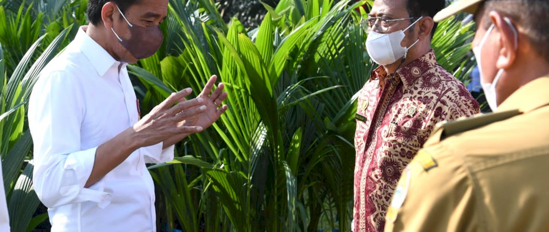 Presiden Jokowi bersama Menteri Pertanian Syahrul Yasin Limpo, pada Puncak Peringatan Hari Keluarga Nasional Ke-29 Tahun 2022, di Medan, Kamis, 7 Juli 2022.