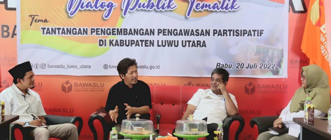 Dialog Publik Tematik bertema Tantangan Pengembangan Pengawasan Partisipatif, yang digelar Bawaslu Luwu Utara, Rabu, 20 Juli 2022.