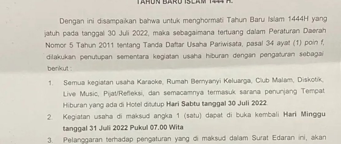 Tahun Baru Islam, Hiburan Malam di Kota Makassar Ditutup Selama Sehari