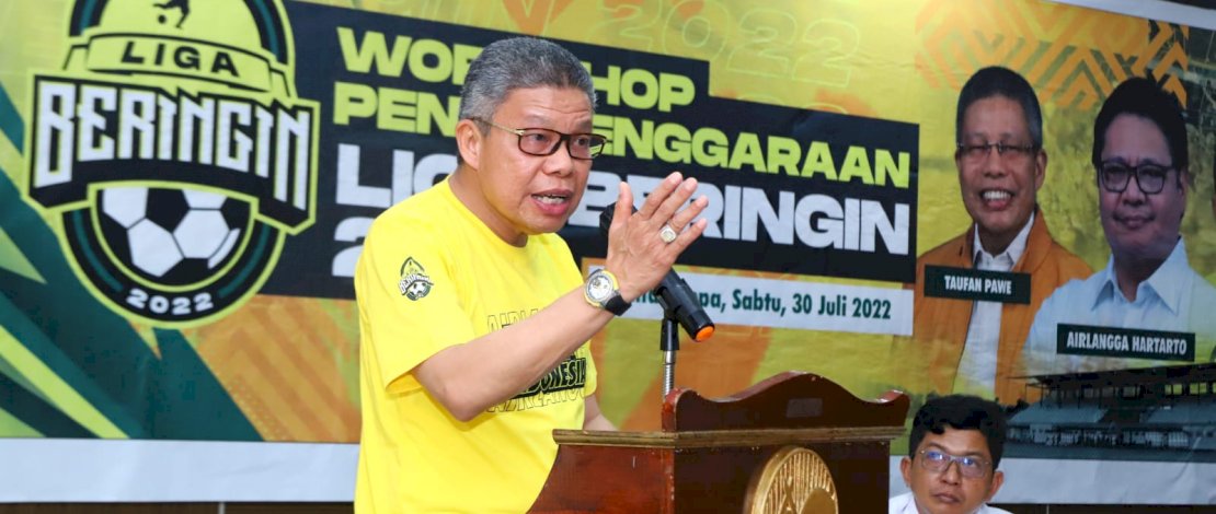 Ketua Golkar Sulsel, Taufan Pawe, membuka rapat wasit dan workshop penyelenggaraan Liga Beringin 2022, akhir pekan lalu.