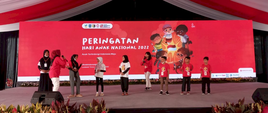 Acara puncak Hari Anak Nasional 2022, yang pelaksanaannya dipusatkan di Kecamatan Selong, Ibu Kota Kabupaten Lombok Timur, Provinsi Nusa Tenggara Barat. Acara puncak Hari Anak Nasional 2022, yang pelaksanaannya dipusatkan di Kecamatan Selong, Ibu Kota Kabupaten Lombok Timur, Provinsi Nusa Tenggara Barat.