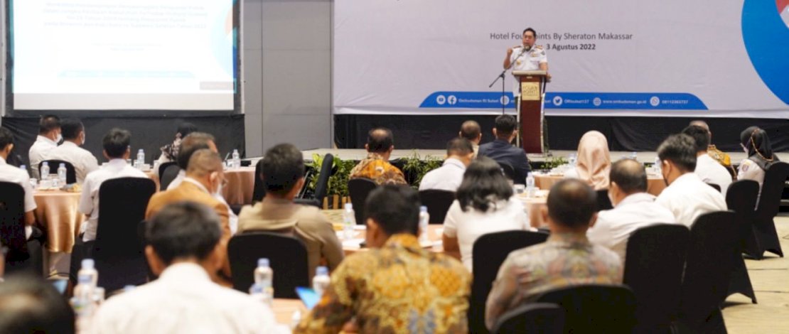 Sekertaris Daerah Provinsi Sulsel, Abdul Hayat Gani, membuka Workshop Pendampingan Penyelenggaraan Pelayanan Publik dalam rangka Penilaian Kepatuhan Terhadap Undang-undang Nomor 25 Tahun 2009 tentang Pelayanan Publik pada Provinsi dan Kabupaten Kota se Sulsel Tahun 2022, di Hotel Four Point by Sheraton, Makassar, Rabu, 3 Agustus 2022.
