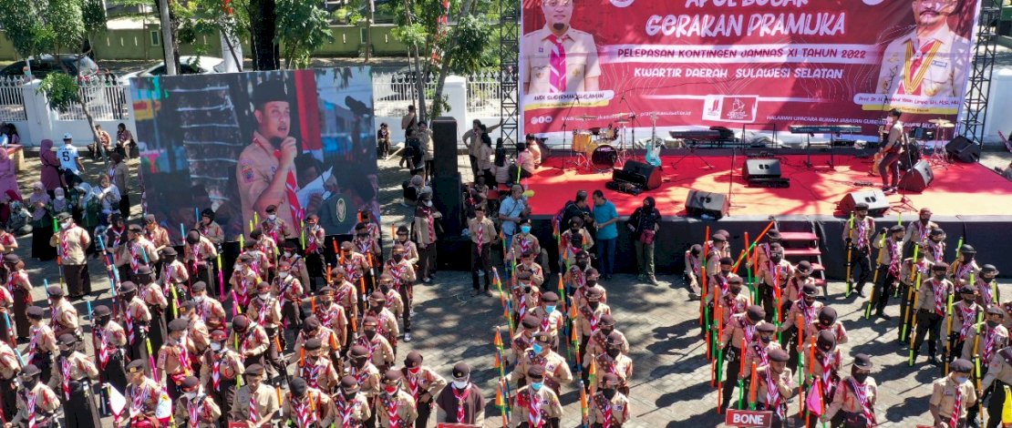 Apel Besar 61 Tahun Gerakan Pramuka Tingkat Kwartir Daerah Sulsel, di Lapangan Upacara Rujab Gubernur Sulsel, Sabtu, 6 Agustus 2022.